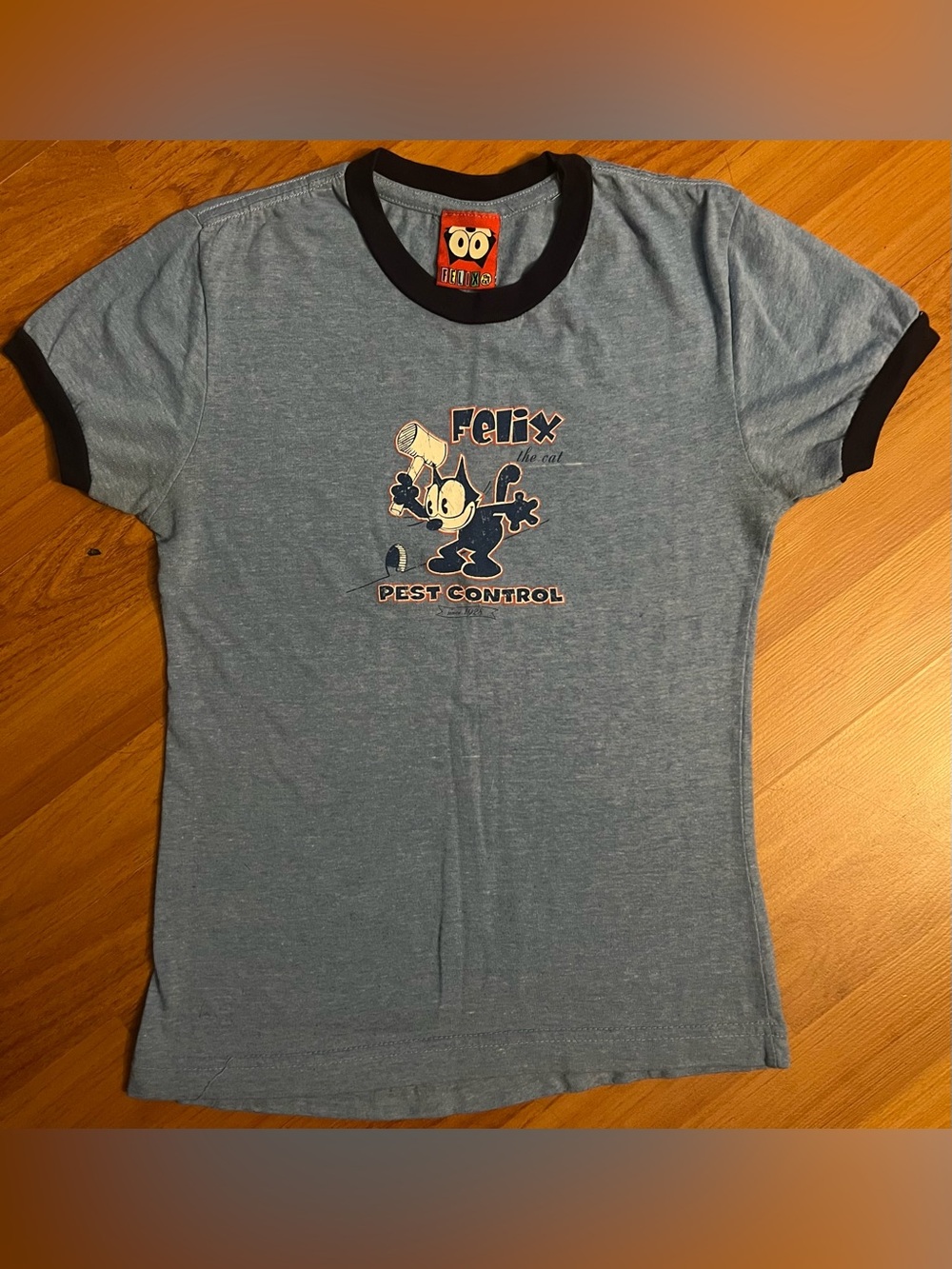 Felix the Cat Graphic Ringer Tee - Blue with Black Trim